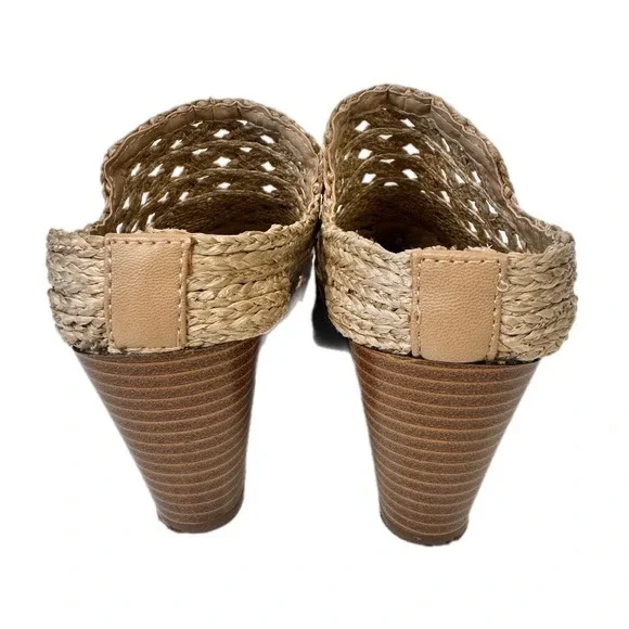 Comfort est. 1946 Woven Mules Women 8W Natural Boho Straw Block Heel Shoes - Picture 5 of 16